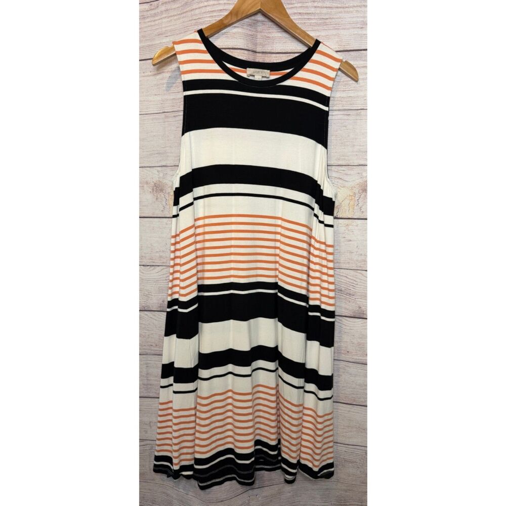 LOFT Outlet Striped Sleeveless Swing Dress Women XL Black Orange Stretch